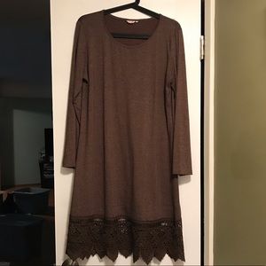 Brown Long Sleeve Dress with Lace Bottom